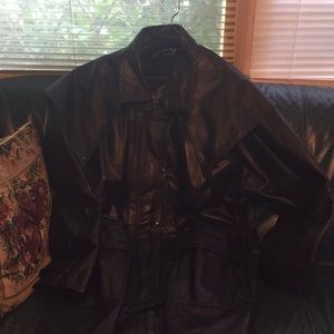 Mens long leather riding duster coat
